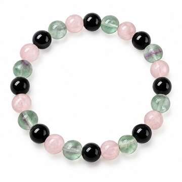 LAVERNE Sagittarius Zodiac Bracelet – 8mm Natural Fluorite, Black Obsidian & Rose Quartz Gemstone Beads – 7.5 Inch Stretch Energy & Astrology Crystal Bracelet for Men and Women