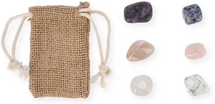 NATURAL HEALING CRYSTAL SET WITH ROSE QUARTZ, LEPIDOLITE, SODALITE, HOWLITE, CLEAR QUARTZ AND SAKURA AGATE – ANTI-STRESS COLLECTION
