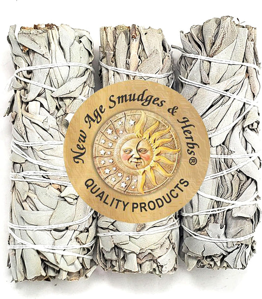 NEW AGE SMUDGES AND HERBS MCWS3 CALIFORNIA MINI SAGE WANDS, 4-INCH, PACK OF 3, WHITE