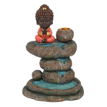 RED BUDDHA AND ROCK POND BACKFLOW INCENSE BURNER