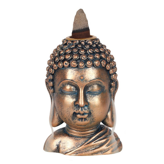 BRONZE BUDDHA HEAD BACKFLOW INCENSE BURNER