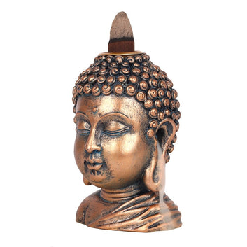BRONZE BUDDHA HEAD BACKFLOW INCENSE BURNER