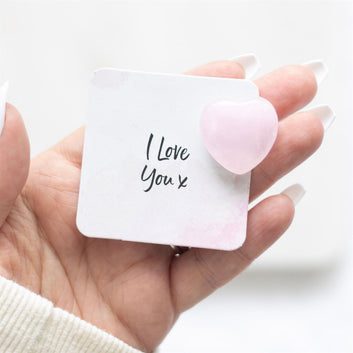 I LOVE YOU ROSE QUARTZ CRYSTAL HEART IN A BAG