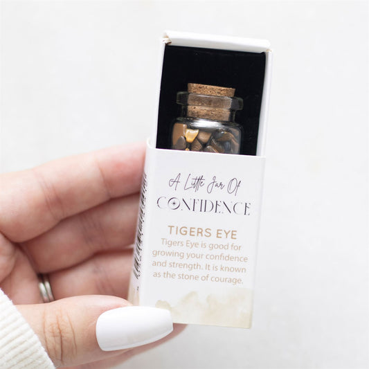 JAR OF CONFIDENCE TIGER'S EYE CRYSTAL IN A MATCHBOX