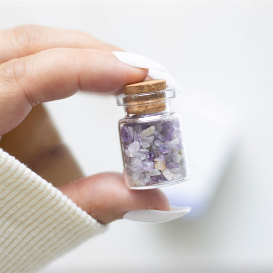 JAR OF CALM AMETHYST CRYSTAL IN A MATCHBOX