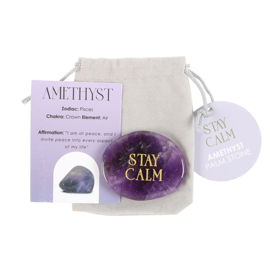STAY CALM AMETHYST CRYSTAL PALM STONE