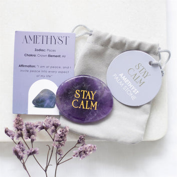 STAY CALM AMETHYST CRYSTAL PALM STONE