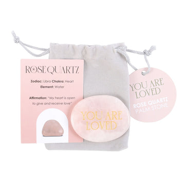 YOU ARE LOVED ROSE QUARTZ CRYSTAL PALM STONE
