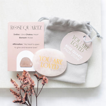YOU ARE LOVED ROSE QUARTZ CRYSTAL PALM STONE