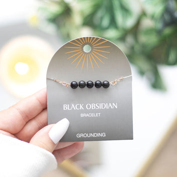 BLACK OBSIDIAN CRYSTAL BEADED CHAIN BRACELET