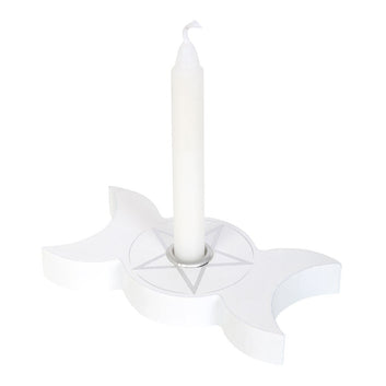 WHITE TRIPLE MOON SPELL CANDLE HOLDER
