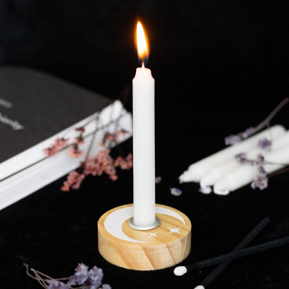 NATURAL WOODEN MYSTICAL MOON SPELL CANDLE HOLDER