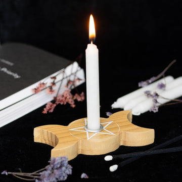 NATURAL WOODEN TRIPLE MOON SPELL CANDLE HOLDER