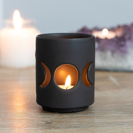SMALL BLACK TRIPLE MOON CUT OUT TEALIGHT HOLDER