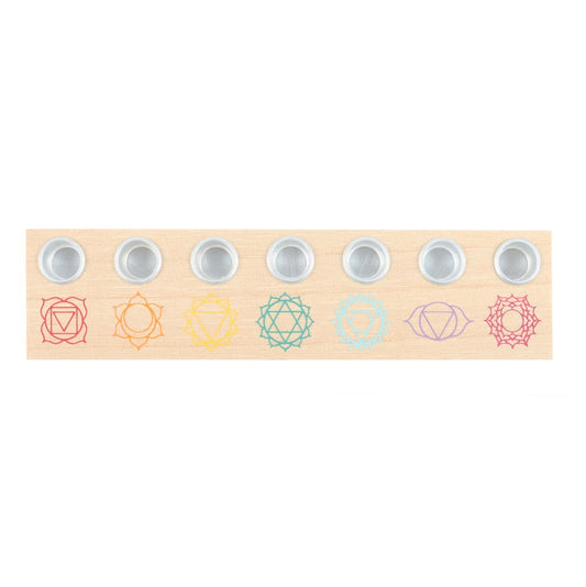 SEVEN CHAKRAS WOODEN ENERGY CANDLE HOLDER