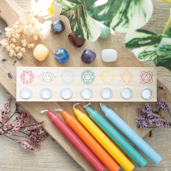 SEVEN CHAKRAS WOODEN ENERGY CANDLE HOLDER