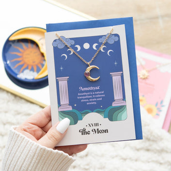 THE MOON CELESTIAL AMETHYST NECKLACE GREETING CARD