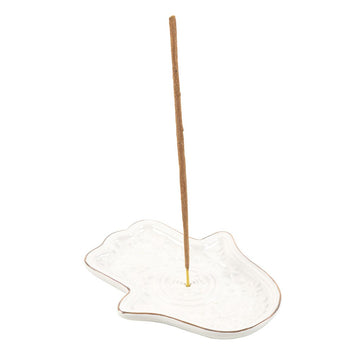 WHITE HAND OF HAMSA INCENSE HOLDER AND TRINKET DISH