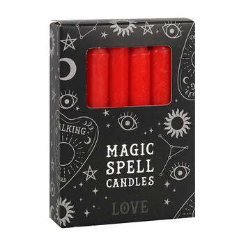 PACK OF 12 RED 'LOVE' SPELL CANDLES