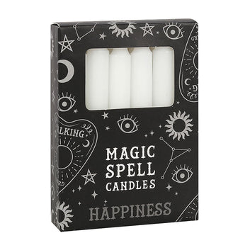 PACK OF 12 WHITE 'HAPPINESS' SPELL CANDLES