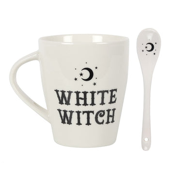 WHITE WITCH MUG AND SPOON SET