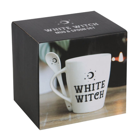 WHITE WITCH MUG AND SPOON SET
