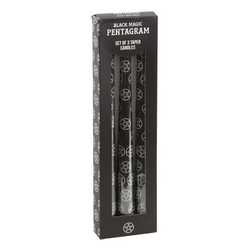 SET OF 3 BLACK MAGIC PENTAGRAM TAPER CANDLES