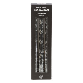 SET OF 3 BLACK MAGIC PENTAGRAM TAPER CANDLES