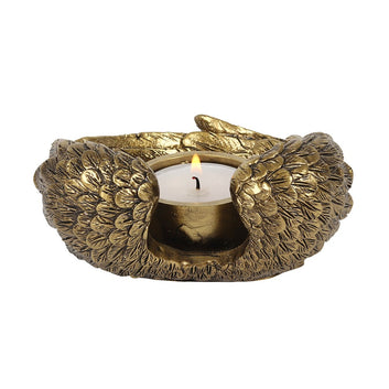 ANTIQUE GOLD ANGEL WING TEALIGHT CANDLE HOLDER