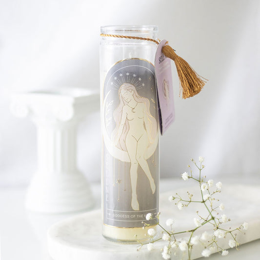 SELENE GODDESS TUBE CANDLE WITH AMETHYST CRYSTALS