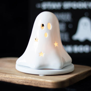 CERAMIC GHOST TEALIGHT AND INCENSE CONE HOLDER