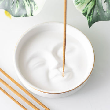 WHITE MOON FACE INCENSE STICK HOLDER