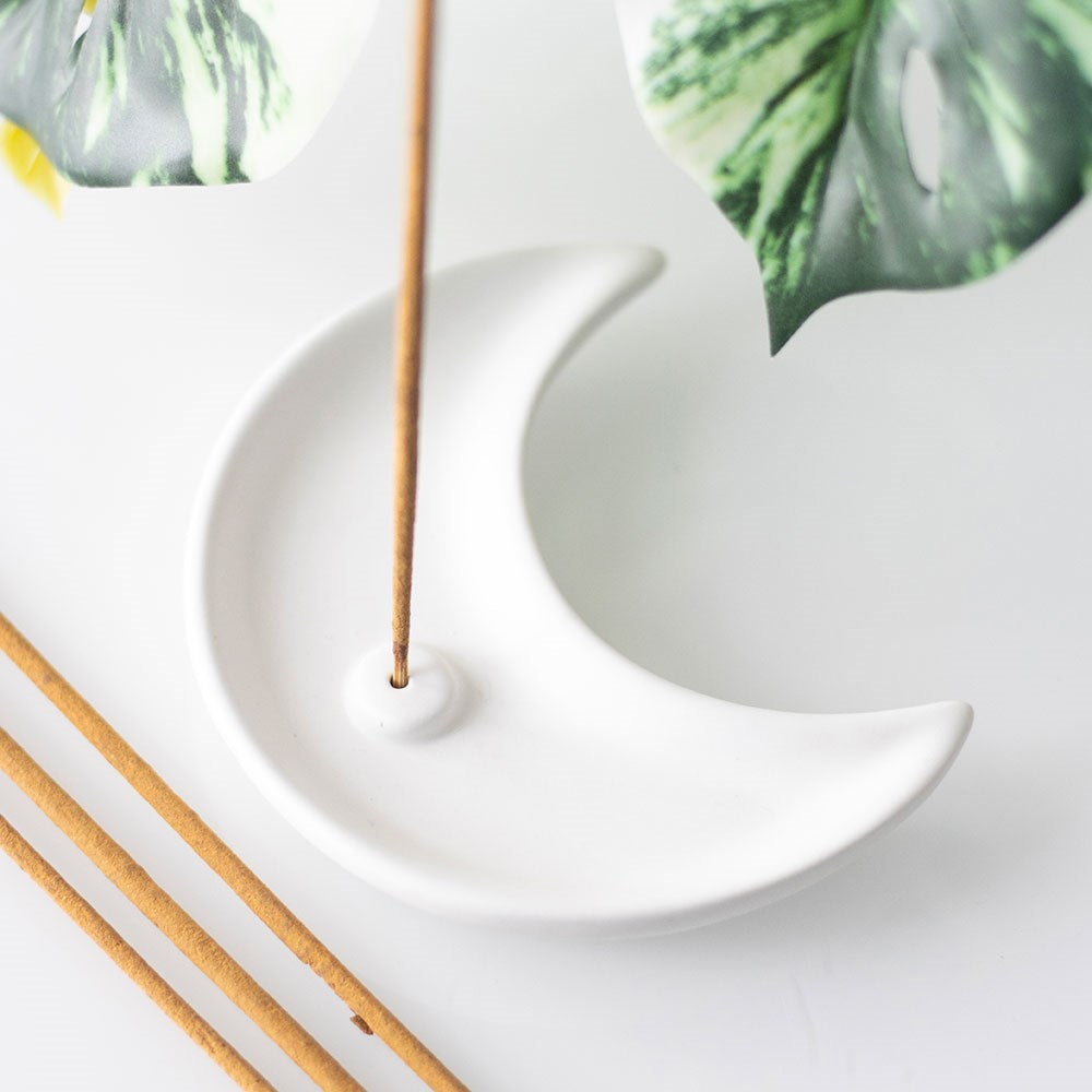 WHITE CRESCENT MOON INCENSE STICK HOLDER