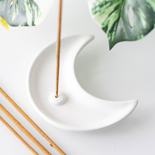 WHITE CRESCENT MOON INCENSE STICK HOLDER