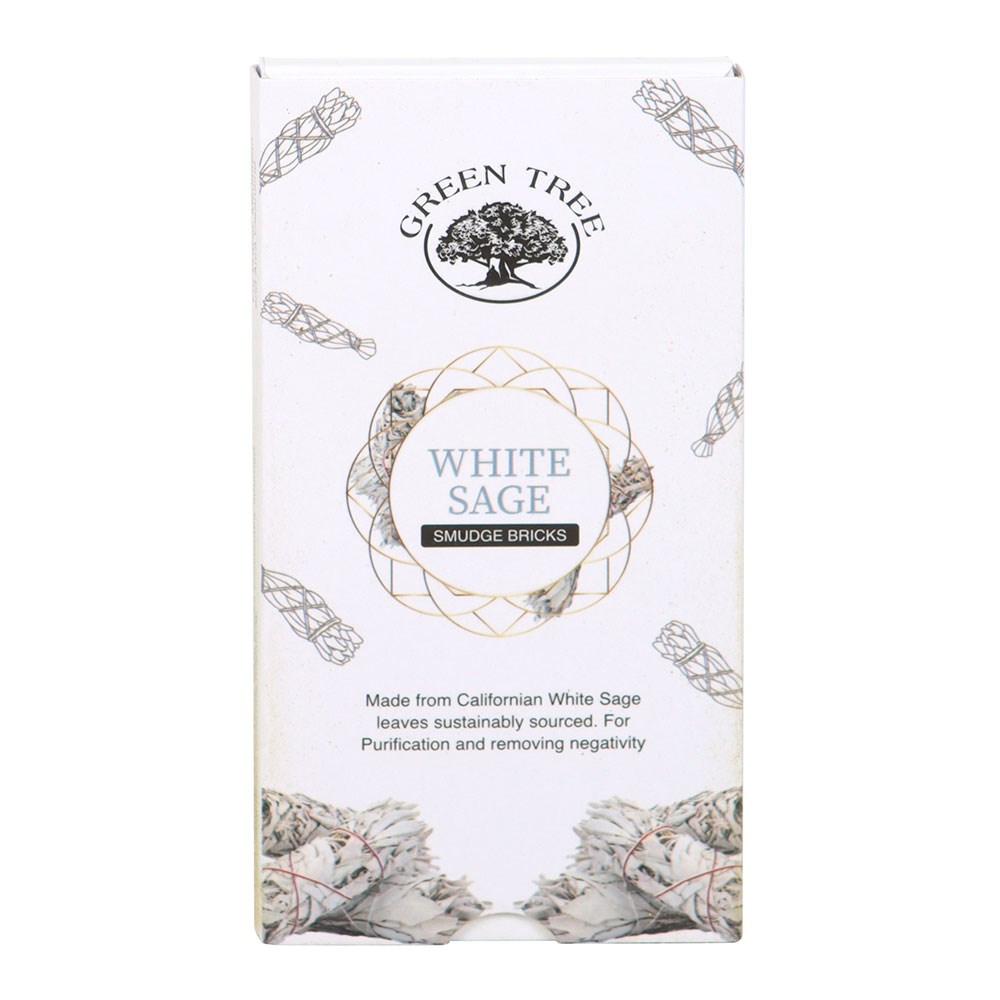 GREEN TREE WHITE SAGE SMUDGE BRICKS WITH HOLDER