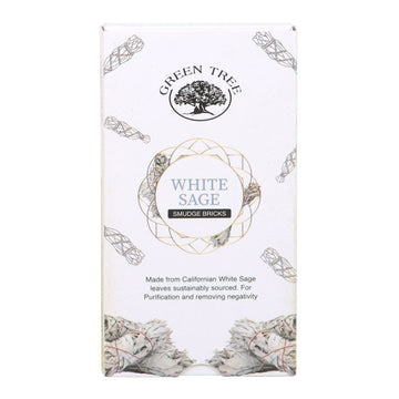 GREEN TREE WHITE SAGE SMUDGE BRICKS WITH HOLDER