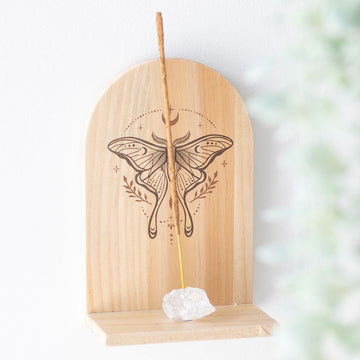 NATURAL LUNA MOTH WOODEN INCENSE HOLDER SHELF