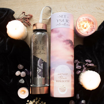 AMETHYST SET YOUR INTENTION GLASS WATER BOTTLE