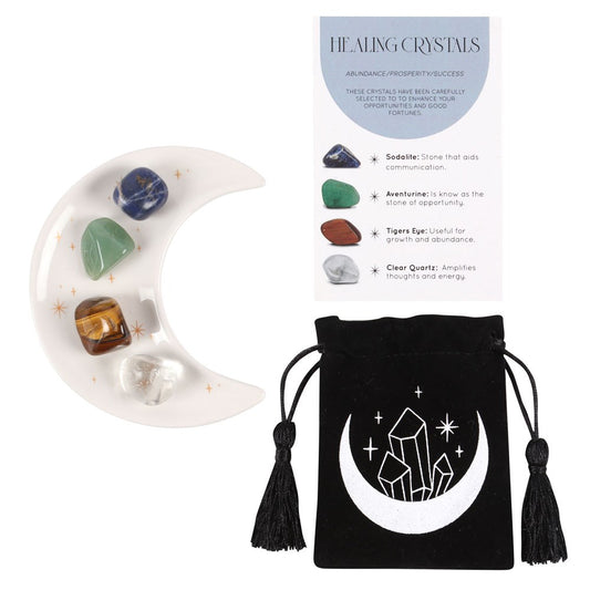 UCCESS HEALING CRYSTAL SET WITH MOON TRINKET DISH