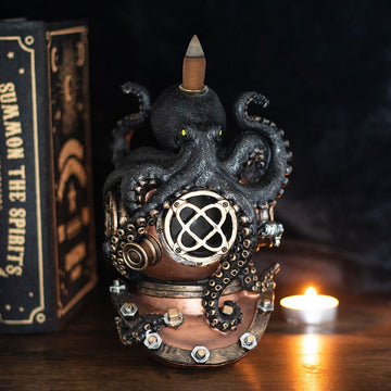 KRAKEN ON DIVER'S HELMET BACKFLOW INCENSE BURNER