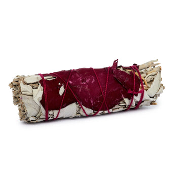 WHITE SAGE SMUDGE STICK WITH RED ROSE PETALS – PURIFYING & LOVE-ENERGY BUNDLE
