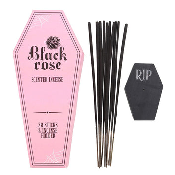 BLACK ROSE INCENSE STICK PACKS WITH COFFIN HOLDER