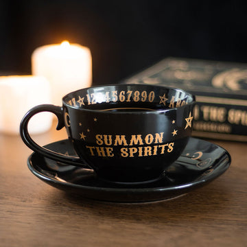 BLACK TALKING BOARD TEACUP AND SAUCER