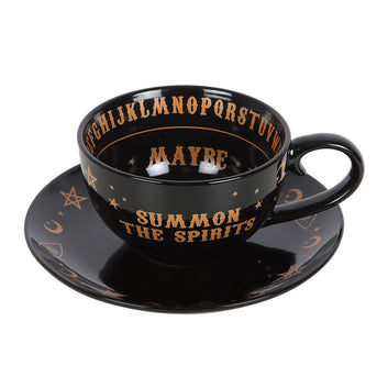 BLACK TALKING BOARD TEACUP AND SAUCER