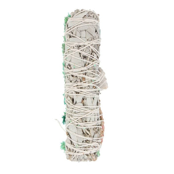 5IN RITUAL WAND SMUDGE STICK WITH WHITE SAGE, ABALONE AND QUARTZ