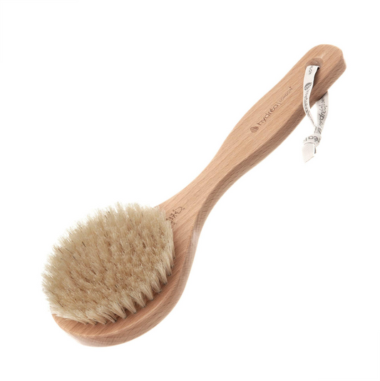 HYDREA LONDON CLASSIC DRY & WET BODY BRUSH WITH SHORT HANDLE NATURAL BRISTLE & FSC® CERTIFIED BEECHWOOD