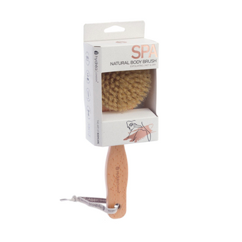 HYDREA LONDON CLASSIC DRY & WET BODY BRUSH WITH SHORT HANDLE NATURAL BRISTLE & FSC® CERTIFIED BEECHWOOD