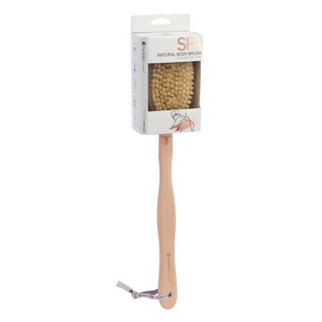 HYDREA LONDON DURABLE BODY BRUSH WITH WATER-PROTECTIVE PLASTIC PLATE – NATURAL BRISTLE & LONG DETACHABLE HANDLE, FSC® CERTIFIED BEECHWOOD