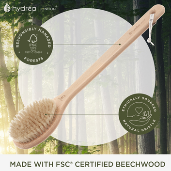 HYDREA LONDON LONG-HANDLED WET & DRY BODY BRUSH – FSC® CERTIFIED BEECHWOOD WITH NATURAL BRISTLE