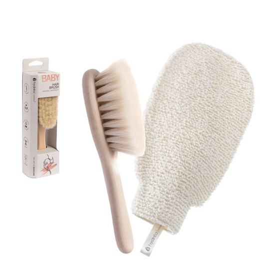 HYDREA LONDON BABY BLISS BED + BATH NEWBORN GIFT SET – BABY BRUSH + BAMBOO WASH MITT